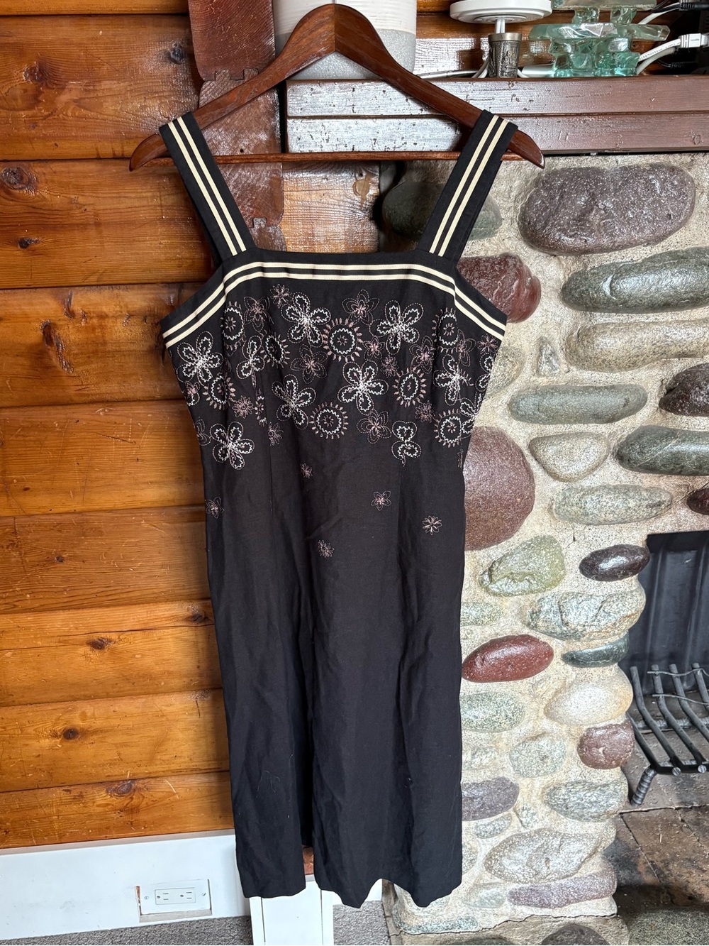 Dressbarn Embroidered Linen Blend Wedding Guest Cocktail Dress Size 8 Y2K